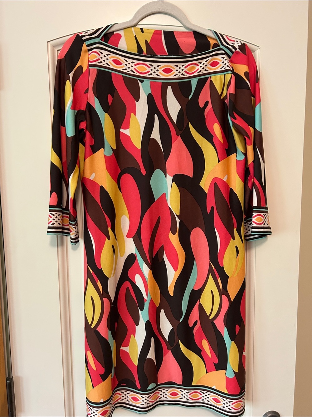 Long-Sleeve Multicolor Abstract Print Shift Dress. Wearable Art by SWEET
